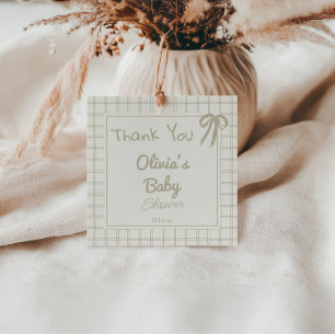 Etiquetas Para Recuerdos Baby Shower Hand Drawn Green Retro Gingham Bow