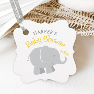 Etiquetas Para Recuerdos Baby Shower moderno de elefantes amarillos y grise