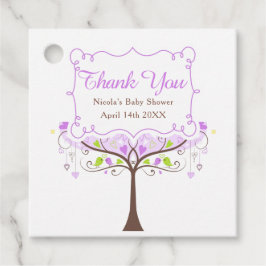 Etiquetas Para Recuerdos Baby Shower Morado y Verde Floral Bird Gracias