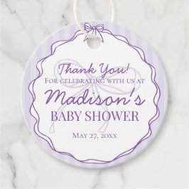 Etiquetas Para Recuerdos Baby Shower rayado de morado de coquette Bow Laven