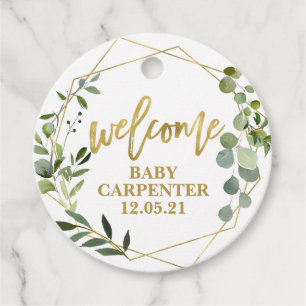 Etiquetas Para Recuerdos Baby Shower recibe al bebé eucalipto verde