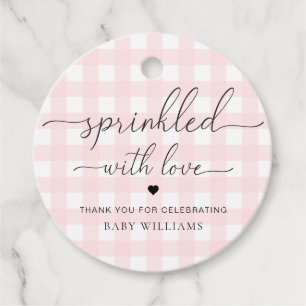 Etiquetas Para Recuerdos Baby Shower Rosa Gingham Espolvado De Amor