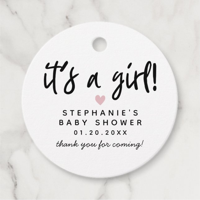 Etiquetas Para Recuerdos Baby Shower simple de corazón rosado (Anverso)