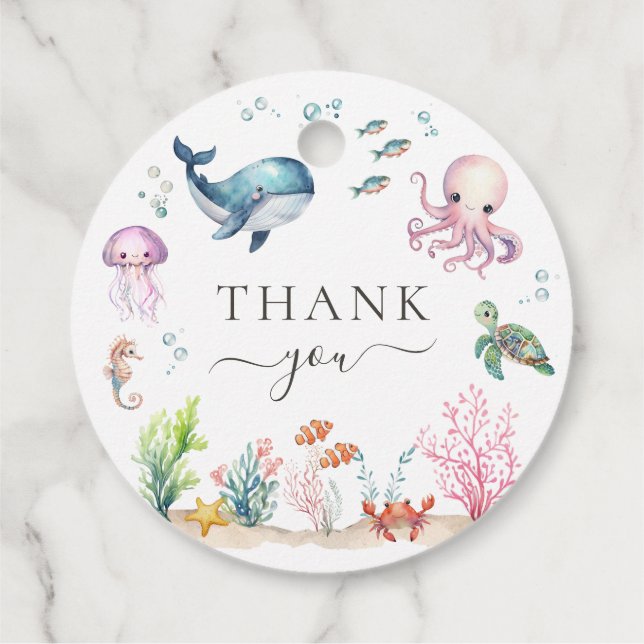 Etiquetas Para Recuerdos Bajo el mar Colorido Ocean Animals Baby Shower (Reverso)
