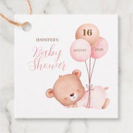 Etiquetas Para Recuerdos Balones rosados color agua Teddy Bear Baby Shower
