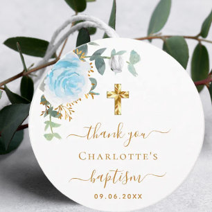 Etiquetas Para Recuerdos Baptism eucalipto floral azul claro gracias