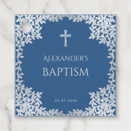 Etiquetas Para Recuerdos Baptismo Azul Niño Faux Silver Salta Cruz Elegante