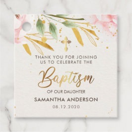 Etiquetas Para Recuerdos Baptismo Chica Oro Y Acuarela Rosa Gracias