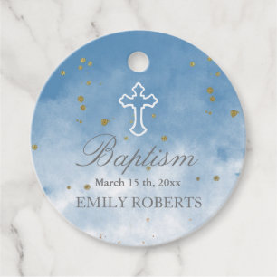 Etiquetas Para Recuerdos baptismo cielo azul elegante monograma