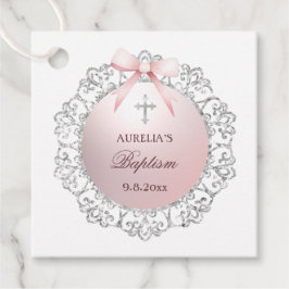 Etiquetas Para Recuerdos Baptismo de armazón rosado con marco Purpurina pla