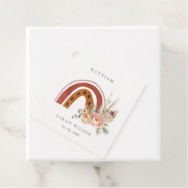 Etiquetas Para Recuerdos Baptismo de la cruz arcoiris floral de Boho Naranj