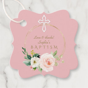 Etiquetas Para Recuerdos Baptismo de la Cruz Blanca Floral Rosa Rubor de lu
