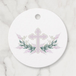 Etiquetas Para Recuerdos Baptismo de la cruz rosa de la corona de la guirna