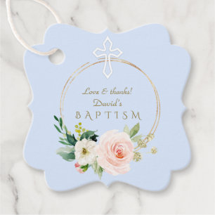 Etiquetas Para Recuerdos Baptismo de lujo rosa Rubor Floral White Cross