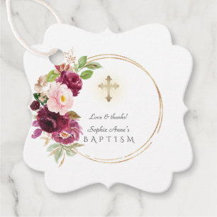 Etiquetas Para Recuerdos Baptismo de oro floral azafrán único de Rubor en B