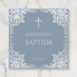 Etiquetas Para Recuerdos Baptismo Dusty Blue Elegent Boy Faux Silver Leyes
