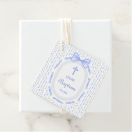 Etiquetas Para Recuerdos Baptismo floral de marco de cinta azul