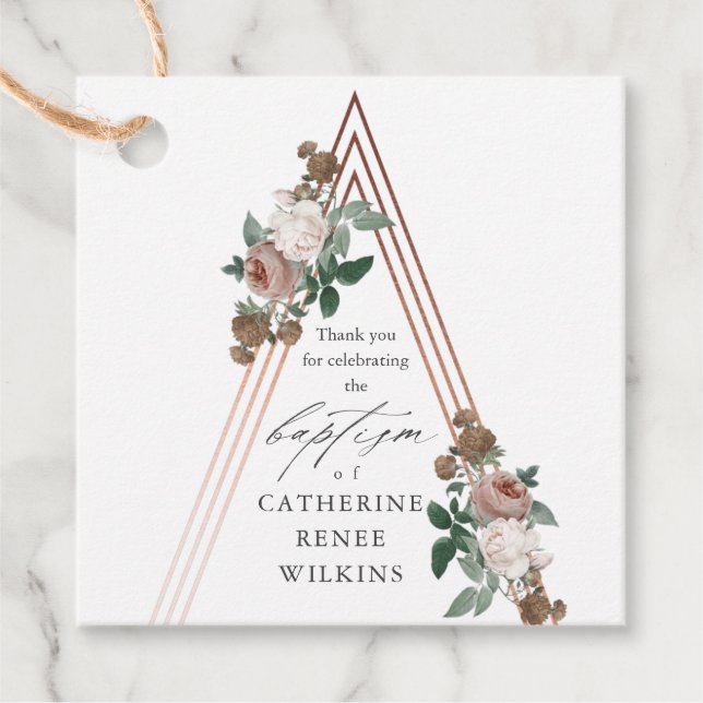 Etiquetas Para Recuerdos Baptismo religioso y cristianismo floral (Anverso)