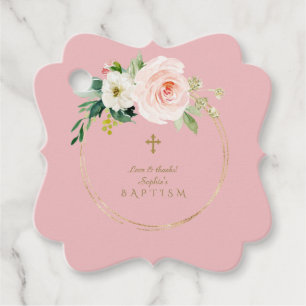 Etiquetas Para Recuerdos Baptismo único de la Cruz de Oro Floral Rosa Rubor