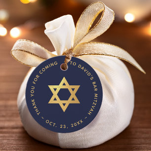 Etiquetas Para Recuerdos Bar Mitzvah Azul Marino Estrella de David Dorada G