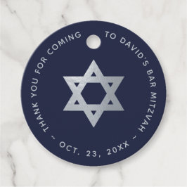 Etiquetas Para Recuerdos Bar Mitzvah Navy Blue Faux Silver Star of David