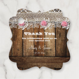 Etiquetas Para Recuerdos Barnwood rústica, encaje, Boda Rosa