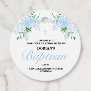 Etiquetas Para Recuerdos Bautismo de niño floral azul