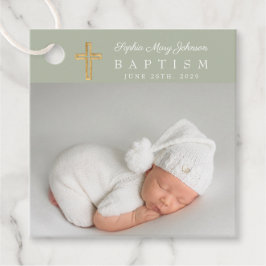 Etiquetas Para Recuerdos Bautismo moderno con escritura verde sabia