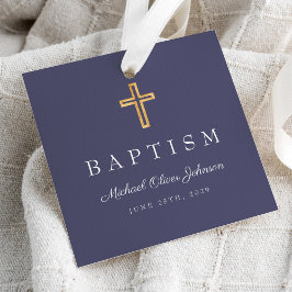 Etiquetas Para Recuerdos Bautismo religioso azul de la marina moderna