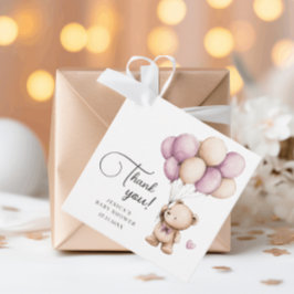 Etiquetas Para Recuerdos Bear Globos Pastel Purple Baby Shower Gracias