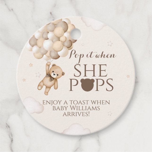 Etiquetas Para Recuerdos Bear Wait Bear Balloon Ella Pone Baby Shower (Anverso)