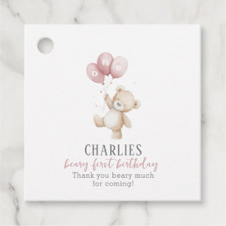 Etiquetas Para Recuerdos Beary First Pink 1st Birthday Teddy Favor Tag