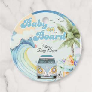 Etiquetas Para Recuerdos Bebé a bordo Retro Surfing Beach Baby Shower