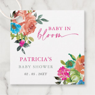 Etiquetas Para Recuerdos Bebé brillante en Baby Shower, Chica floral rosa
