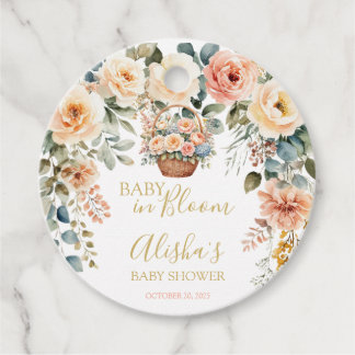 Etiquetas Para Recuerdos Bebé en Baby Shower de flores de cesta de sangre