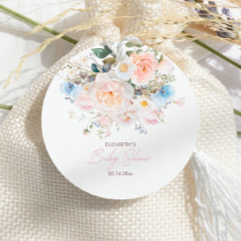 Etiquetas Para Recuerdos Bebé en Baby Shower rosa floral en flor