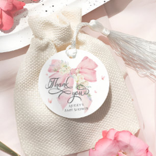 Etiquetas Para Recuerdos Bebé en Bloom Bow Rosado Baby Shower Gracias