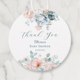 Etiquetas Para Recuerdos Bebé en el Baby Shower azul turbio y en flor