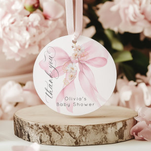 Etiquetas Para Recuerdos Bebé en flor rosa claro Arco floral Gracias