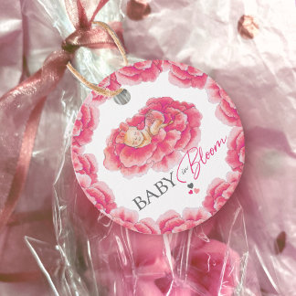 Etiquetas Para Recuerdos Bebé en la ducha de bebé rosa de la acuarela de Bl