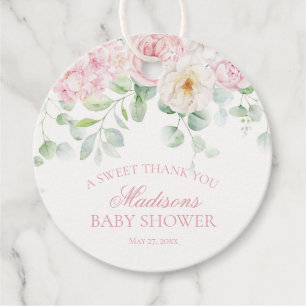 Etiquetas Para Recuerdos Bebé floral rosado en el circulo de Baby Shower de