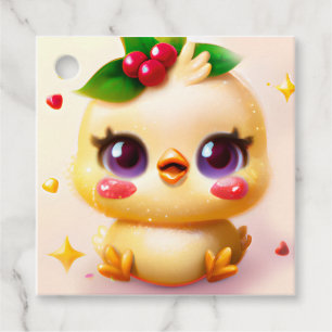Etiquetas Para Recuerdos Bebé Pollo Kawaii Lindo con Acebo