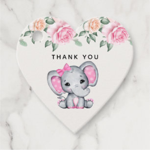 Etiquetas Para Recuerdos Bebé rosa dulce elefante y la frontera de Rosas gr