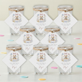 Etiquetas Para Recuerdos Bebida para Baby Shower Corona Floral de Osito de