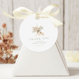 Etiquetas Para Recuerdos Beige y flores de salvia y lazo de agradecimiento 