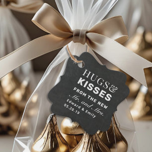 Etiquetas Para Recuerdos Besos y Abrazos de Tiza Oscura para Bodas de Choco