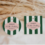Etiquetas Para Recuerdos Beverly Hills Green & Pink Birthday Party<br><div class="desc">Vintage-inspired cabana stripes and fonts set the tone for your retro summer or tropical event. These are perfect for a poolside, beach, summer or Troop Beverly Hills theme party. Works with a flamingo party theme, too! Shop the entire collection in my zazzle shop. Customize or edit further clicking the "customize...</div>