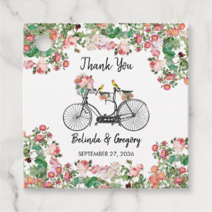 Etiquetas Para Recuerdos Bicicleta Vintage Romántica Flores & Pájaros Boda