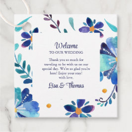 Etiquetas Para Recuerdos Bienvenidos Bodas Floral Azul y Blanco