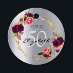 Etiquetas Para Recuerdos Birthday silver florals geometric burgundy<br><div class="desc">A 50th (or any age) birthday Thank You tag with templates for Your name, date, and the text: thank you On front: Trendy bohemian boho style. Decorated with watercolored roses in burgundy and pink. Glamorous, shiny faux silver metallic looking background on both front and back. A faux gold geometric frame...</div>